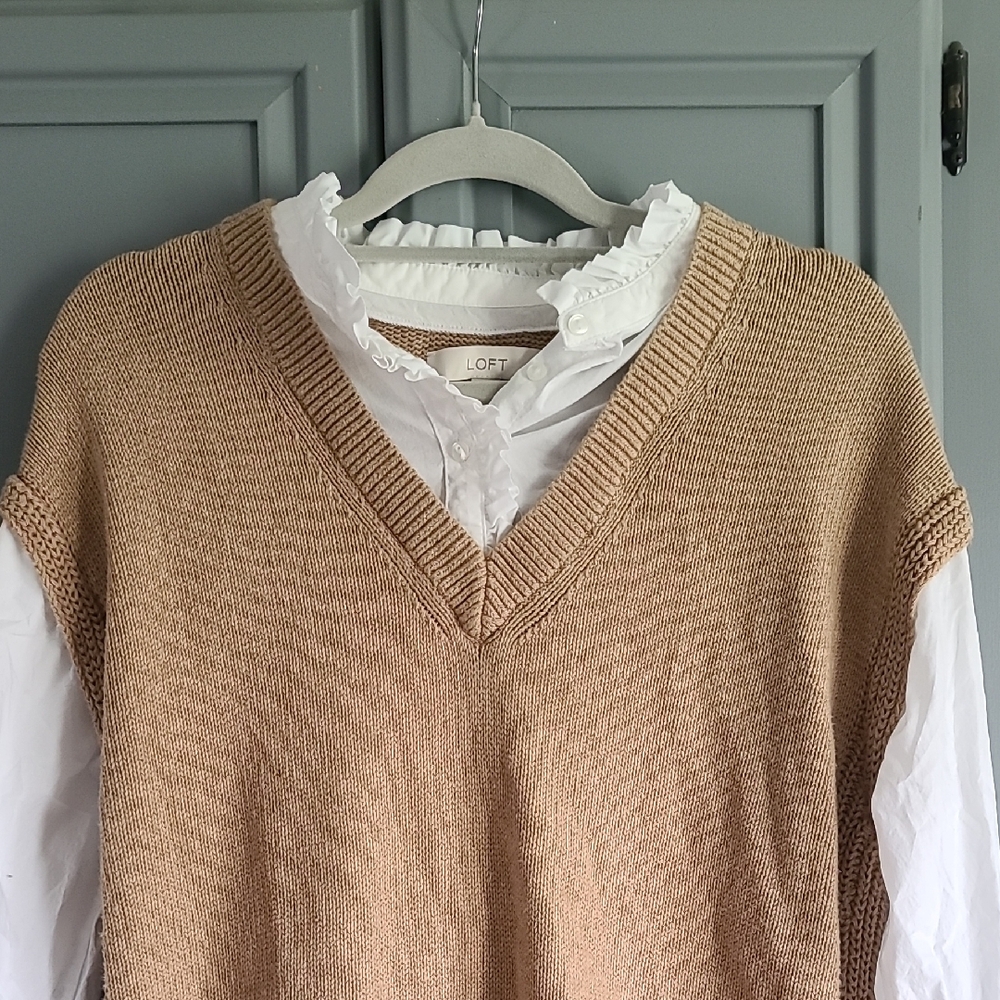 LOFT Tan Knit V-Neck Blouse